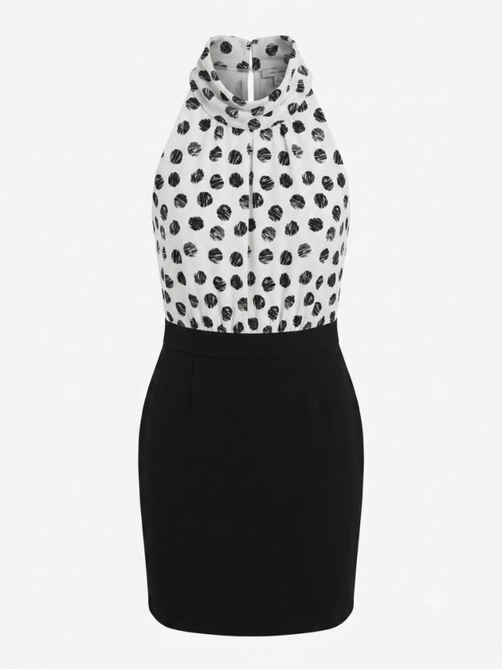 New York & Co VTG Inspired Black & White Polka Dot Halter Dress 14 Body Con